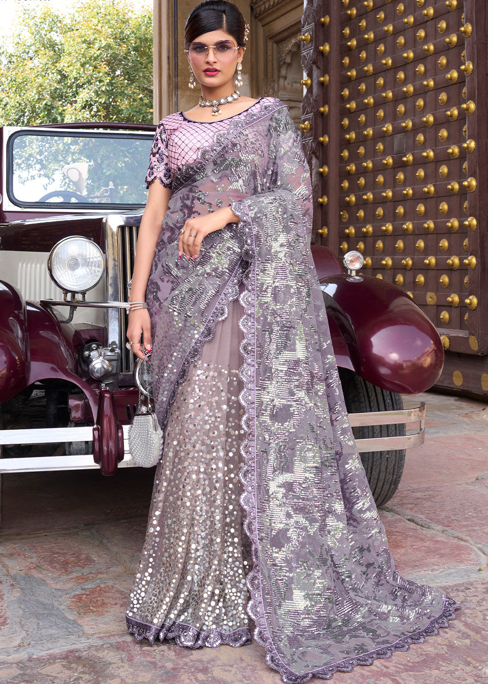 Mist Light Purple Designer Silk Saree