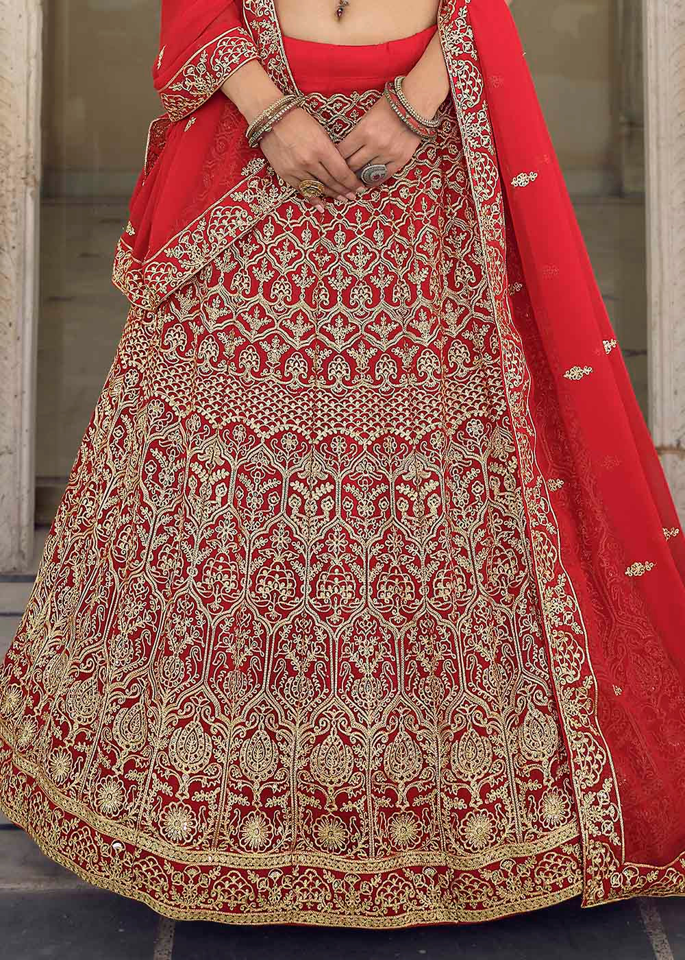 Cinnabar Red Georgette Lehenga Choli