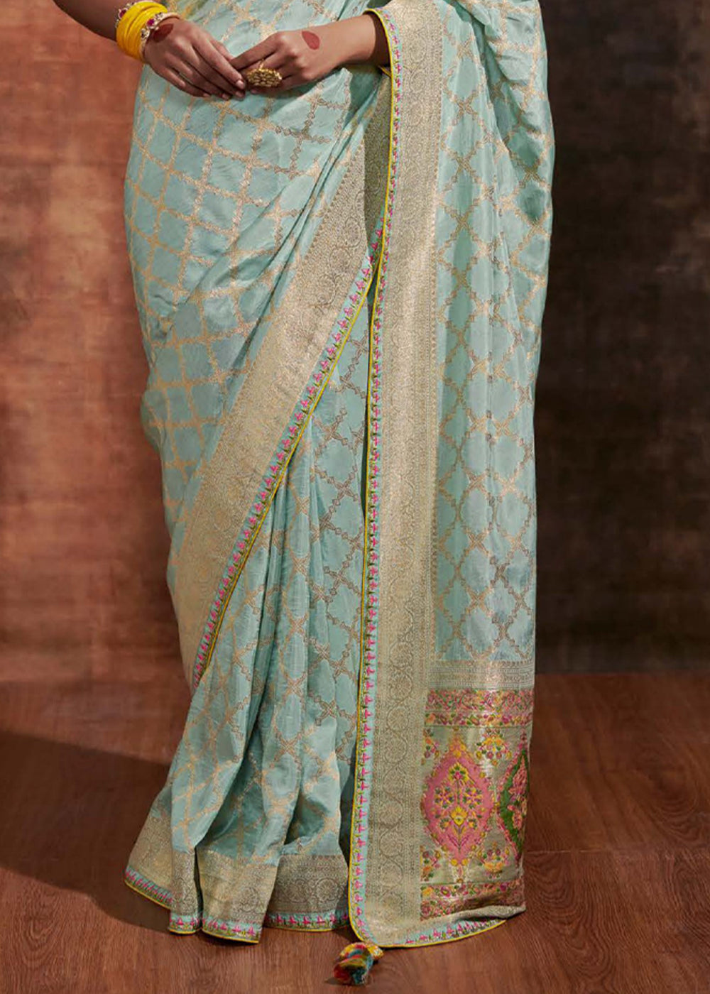 Moon Mist Blue Woven Banarasi Soft Silk Saree