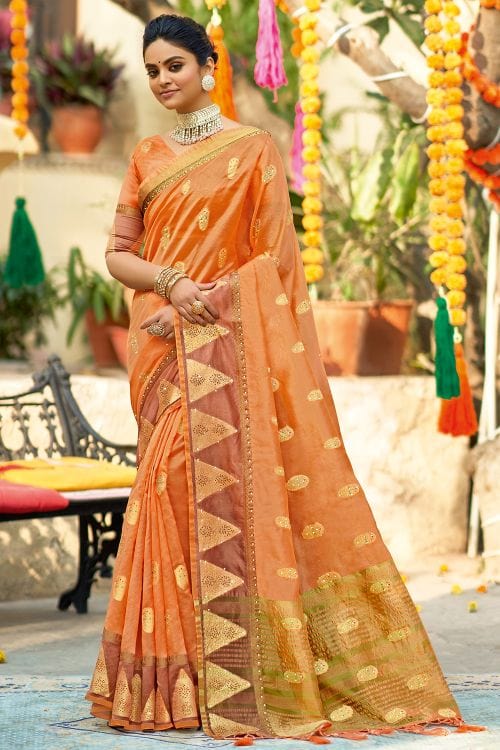 Raw Sienna Orange Organza Saree