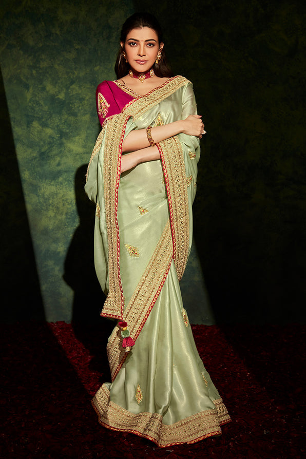 Thistle Green and Pink South Silk Saree