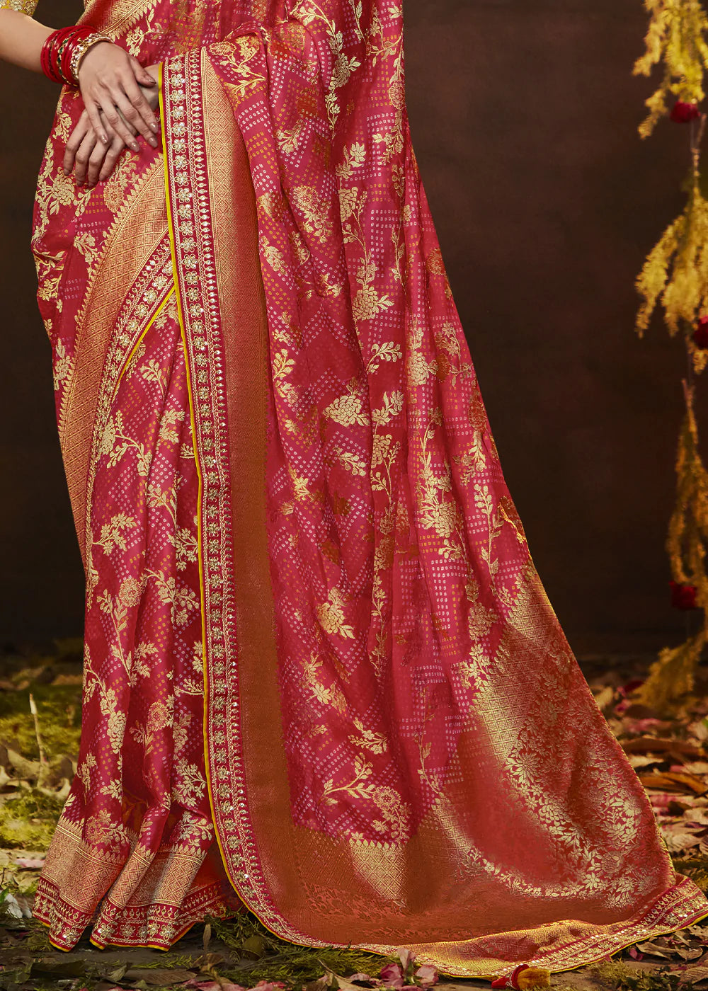 Froly Pink Woven Georgette Designer Saree with Embroidered Blouse