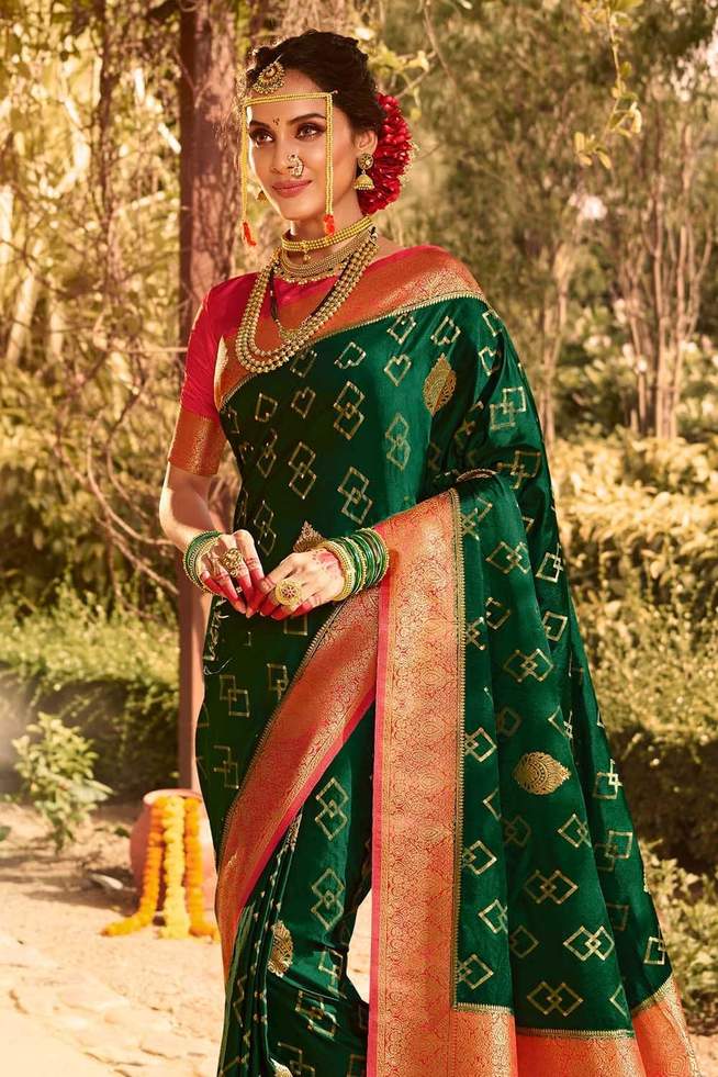 Bush Green Zari Woven Kanjivaram Saree