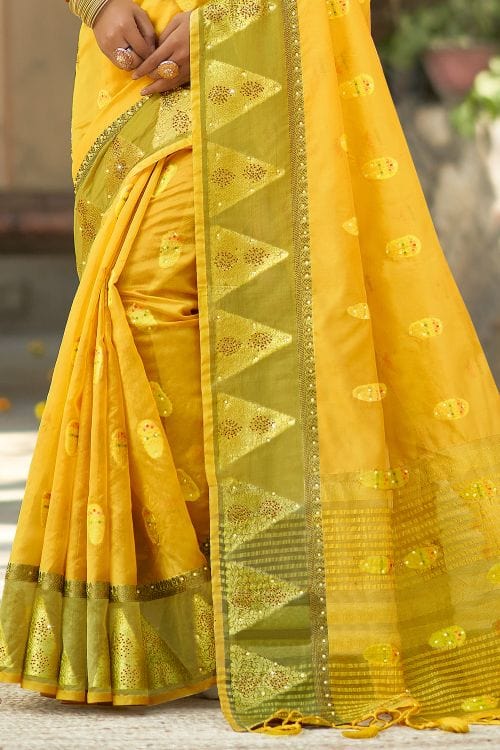 Fuel Yellow Organza Saree