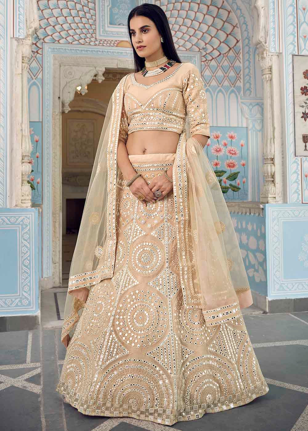 Akaroa Cream Designer Organza Lehenga Choli