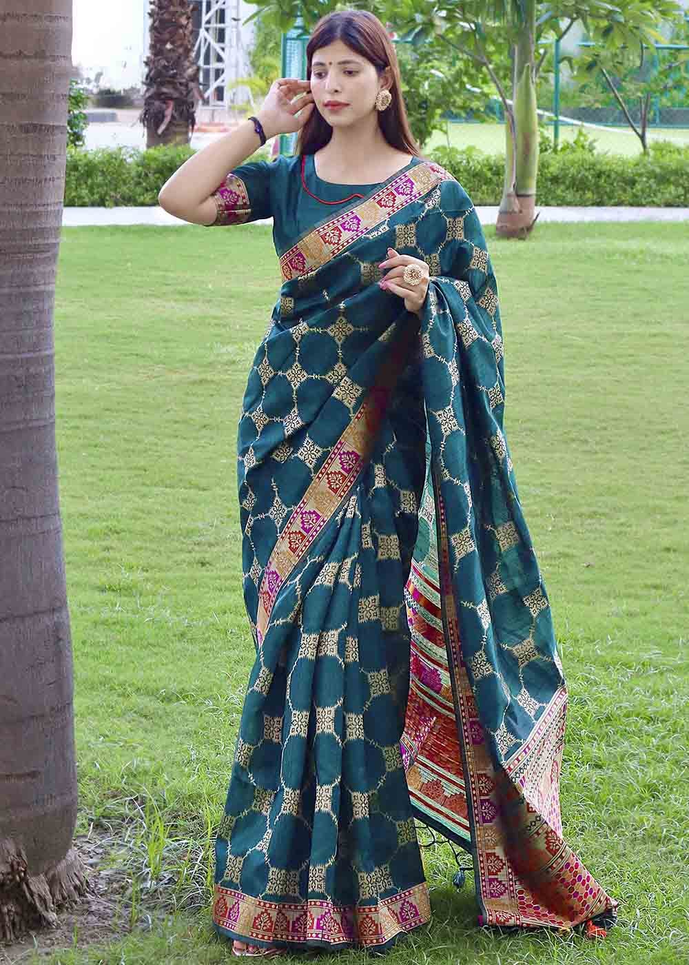 Astronaut Green Zari Woven Tussar Silk Saree