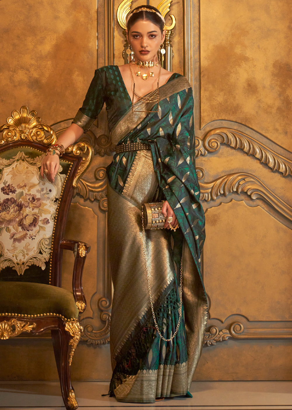 Mineral Green Banarasi Satin Silk Saree