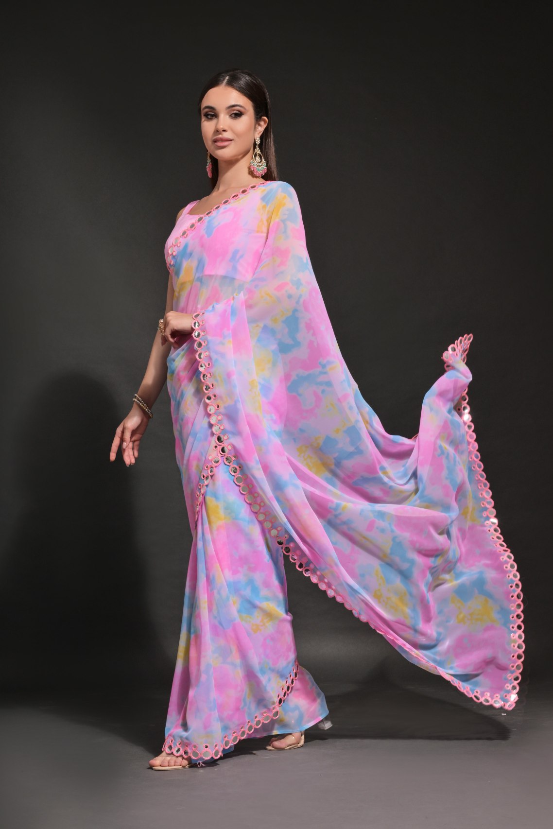 Gloss Pink and Purple Printed Georgette Saree