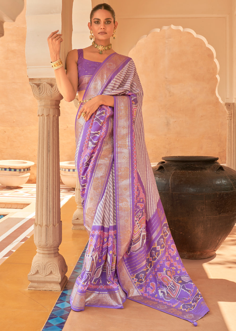 Strikemaster Purple Patola Silk Saree