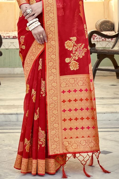 Mahogany Red Organza Saree