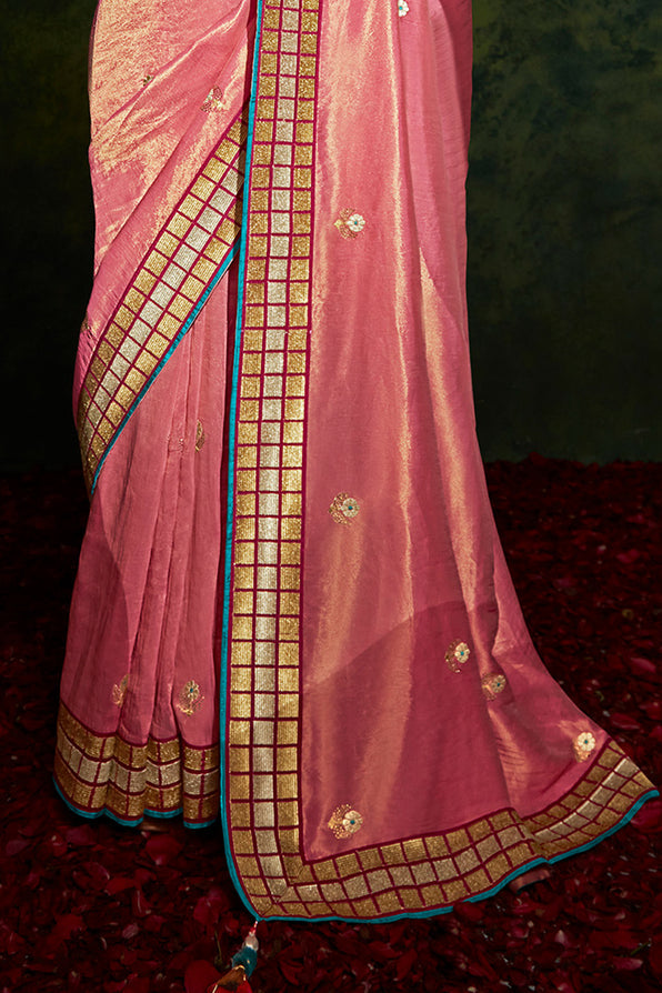 Copper Pink and Blue South Silk Saree