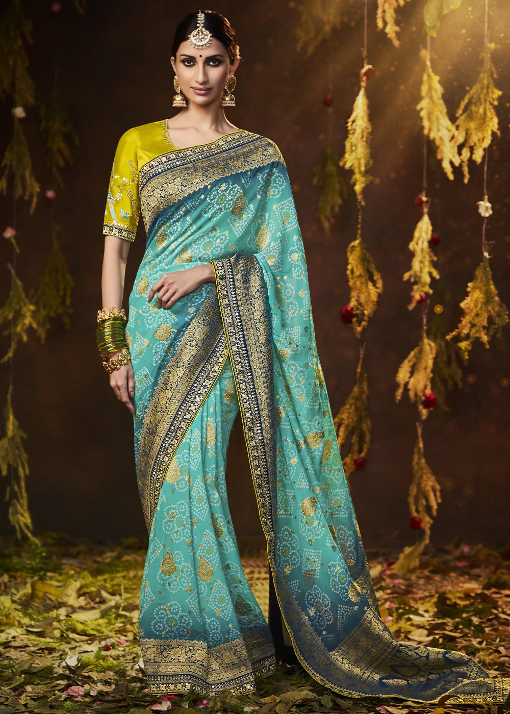 Tradewind Blue Woven Georgette Designer Saree with Embroidered Blouse