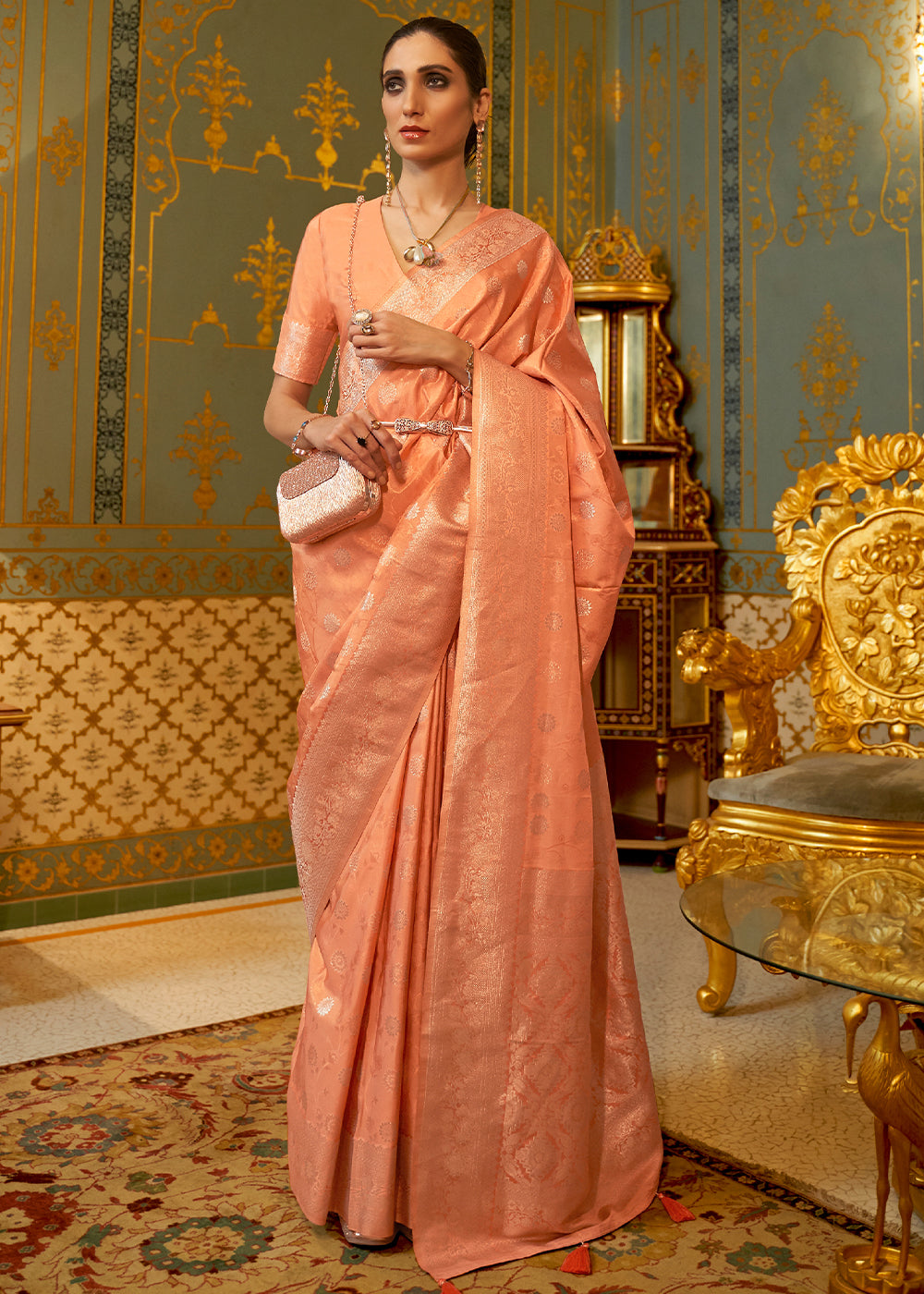 Sienna Peach Zari Woven Banarasi Brocade Saree