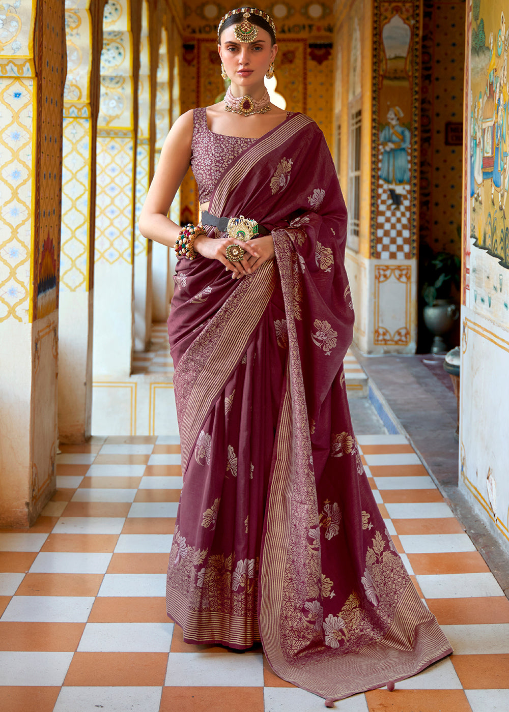 Heath Purple Zari Woven Banarasi Saree