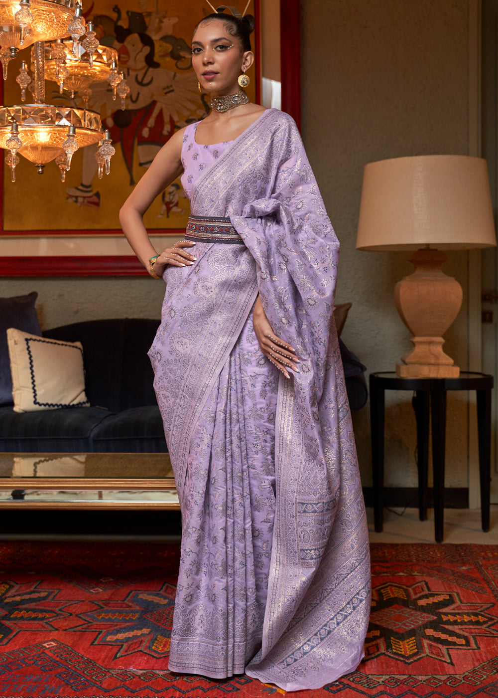 Lilac Luster Purple Woven Kashmiri Jamewr Cotton Silk Saree