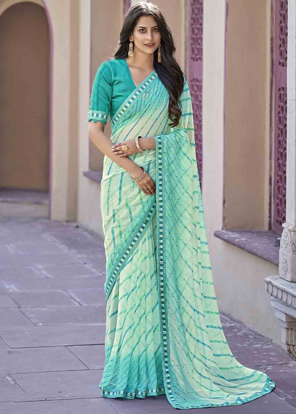 Tradewind Blue Printed Georgette Saree