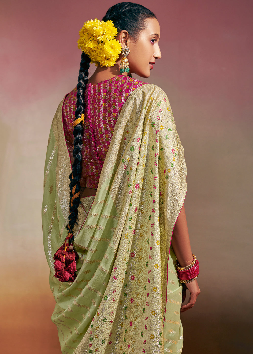 Swamp Green Woven Banarasi Soft Silk Saree