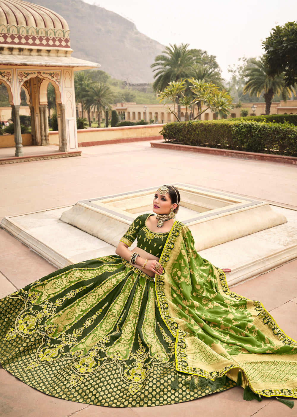 Pesto Green Heavy Embroidered Lehenga