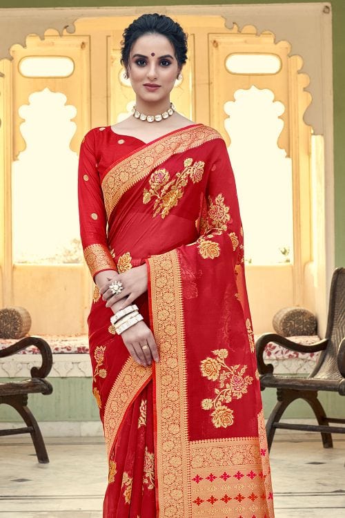 Mahogany Red Organza Saree