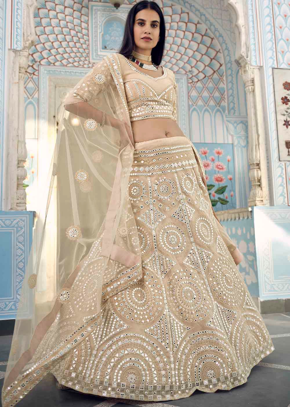 Akaroa Cream Designer Organza Lehenga Choli