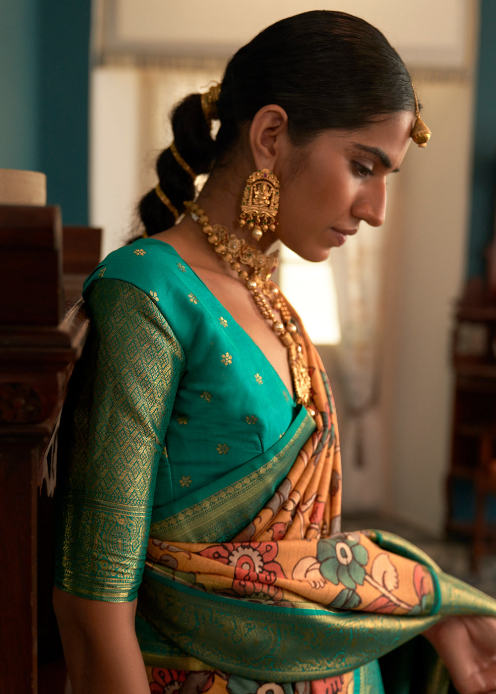 Brulee Yellow Woven Banarasi Tussar Silk Kalamkari Saree