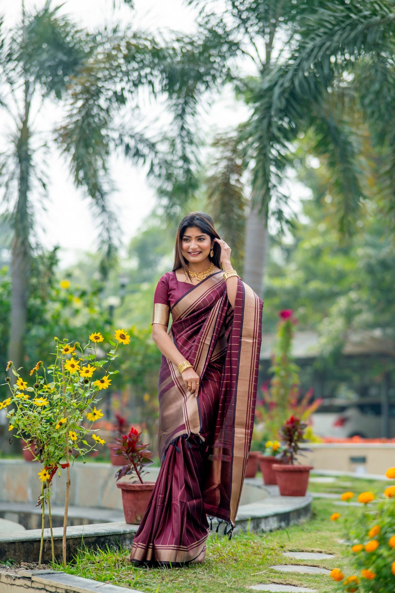 Mystic Maroon Woven Raw Silk Saree