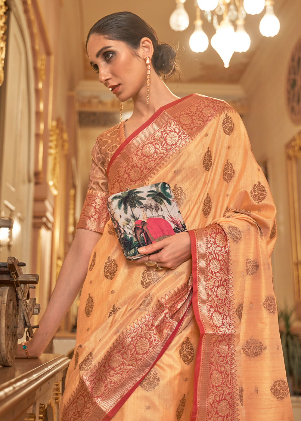 Cheese Orange Zari Woven Banarasi Linen Saree