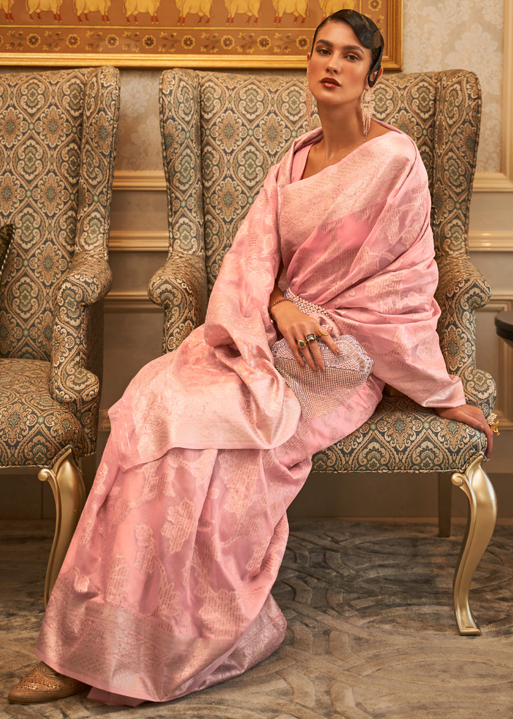 Mona Pink Zari Woven Banarasi Cotton Saree