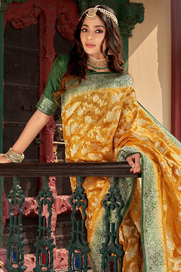 Brandy Punch Yellow and Green Organza Saree