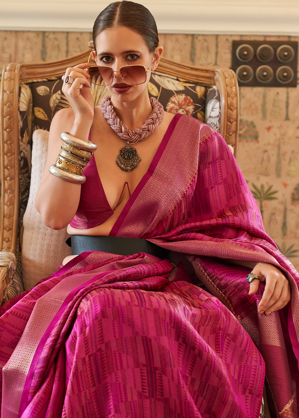 Blush Pink Handloom Organza Silk Saree by bollywood actress Kalki Koechlin