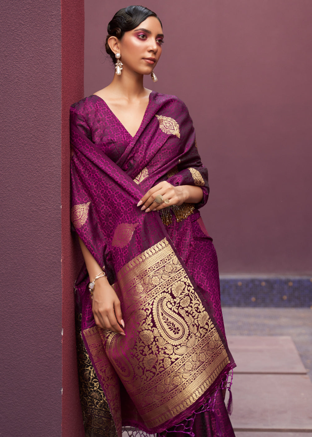 Camelot Purple Banarasi Woven Satin Silk Saree