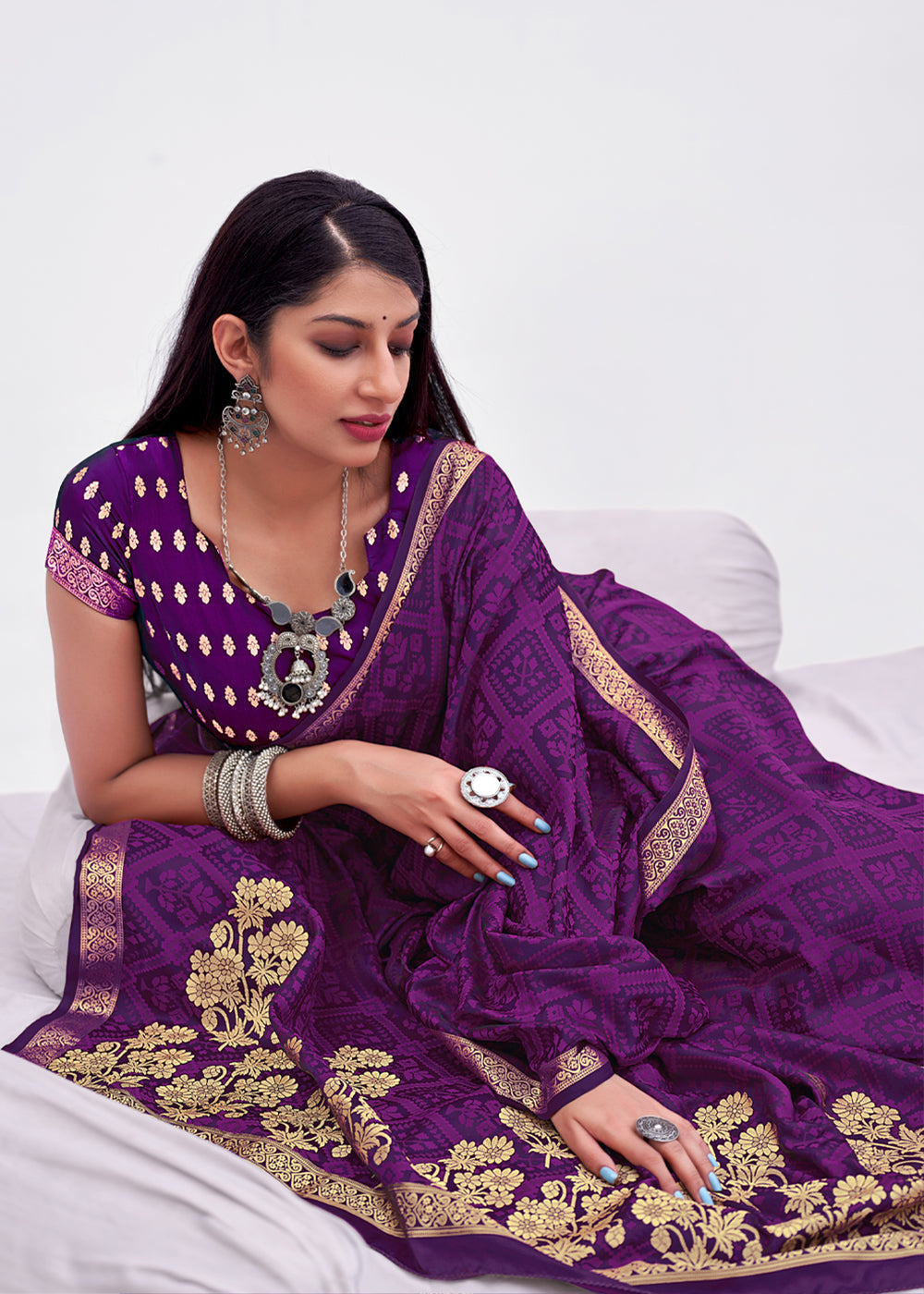 Grape Purple Zari Woven Banarasi Satin Saree