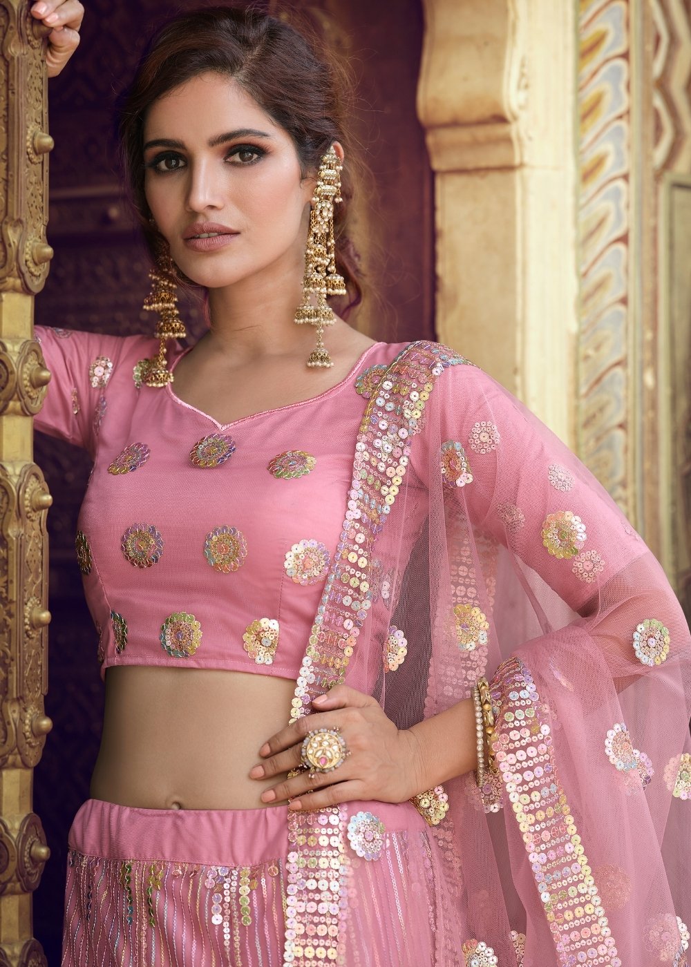 Sundown Pink Soft Net Designer Lehenga Choli