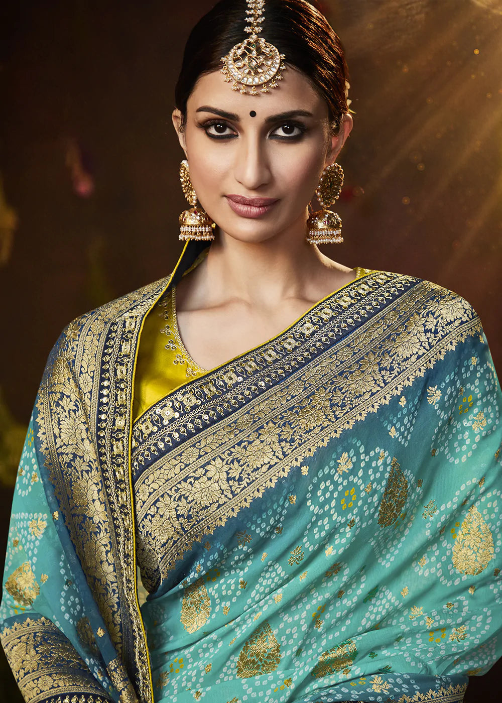 Tradewind Blue Woven Georgette Designer Saree with Embroidered Blouse