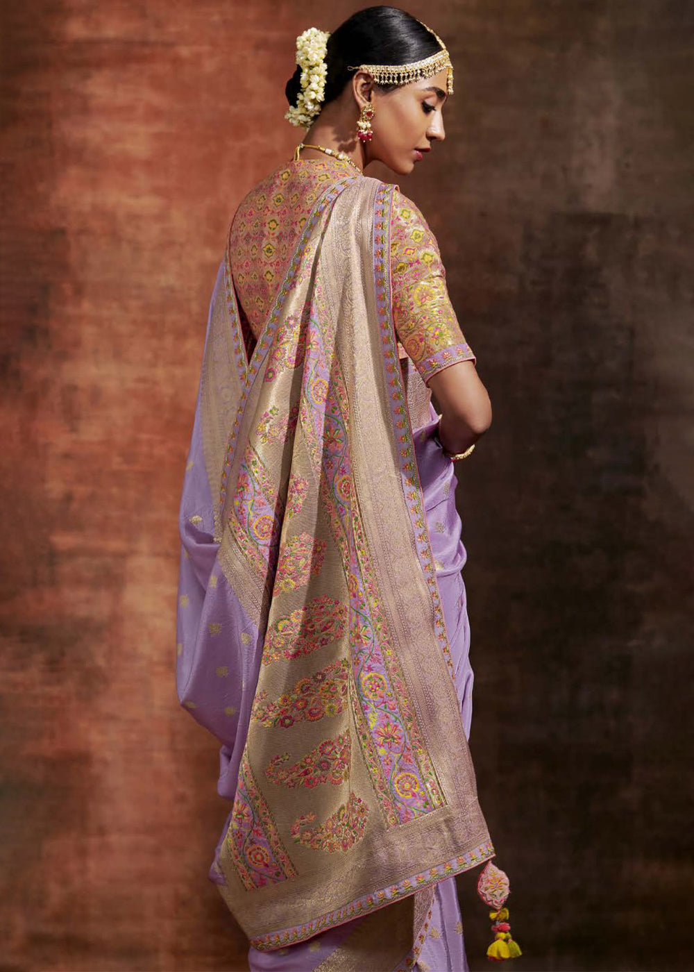 London Hue Purple Woven Banarasi Soft Silk Saree