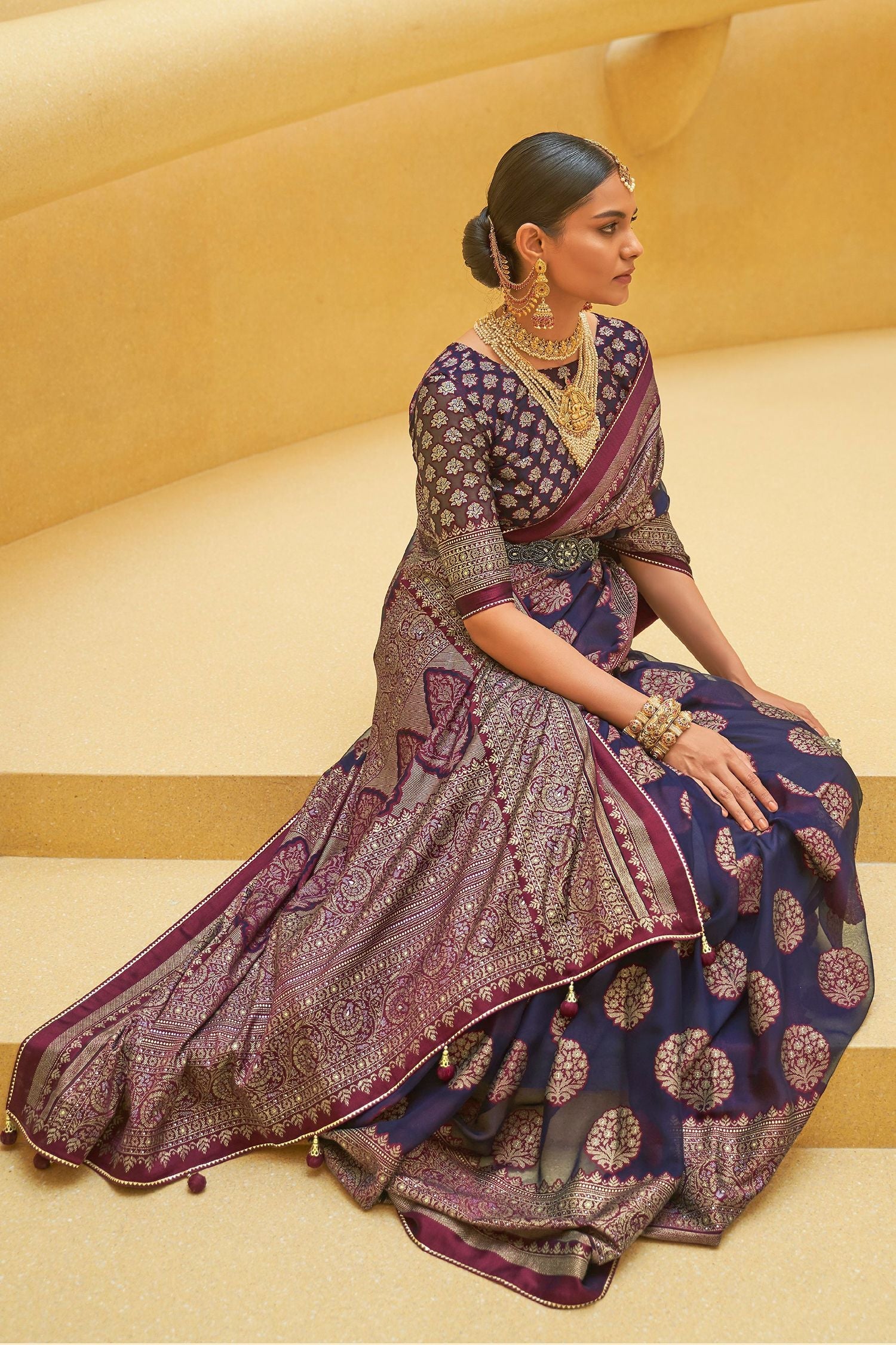 Blackcurrant Purple Zari Woven Brasso Organza Saree