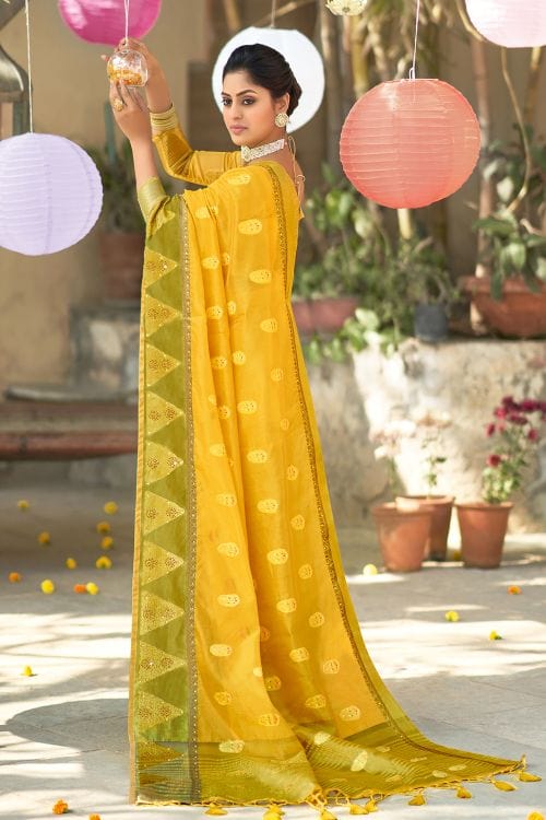 Fuel Yellow Organza Saree