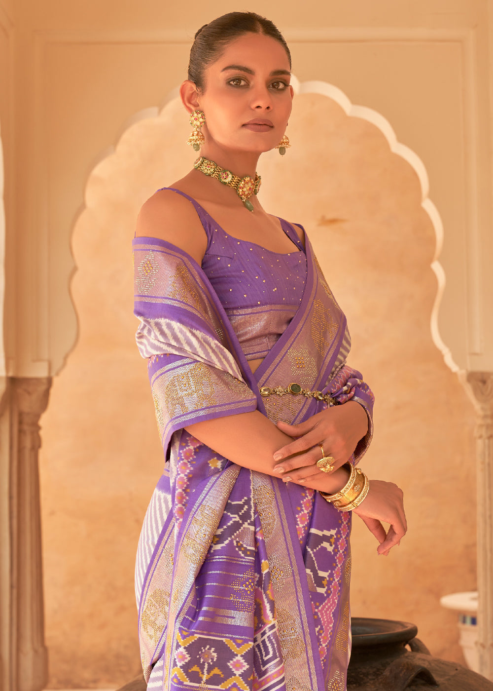 Strikemaster Purple Patola Silk Saree