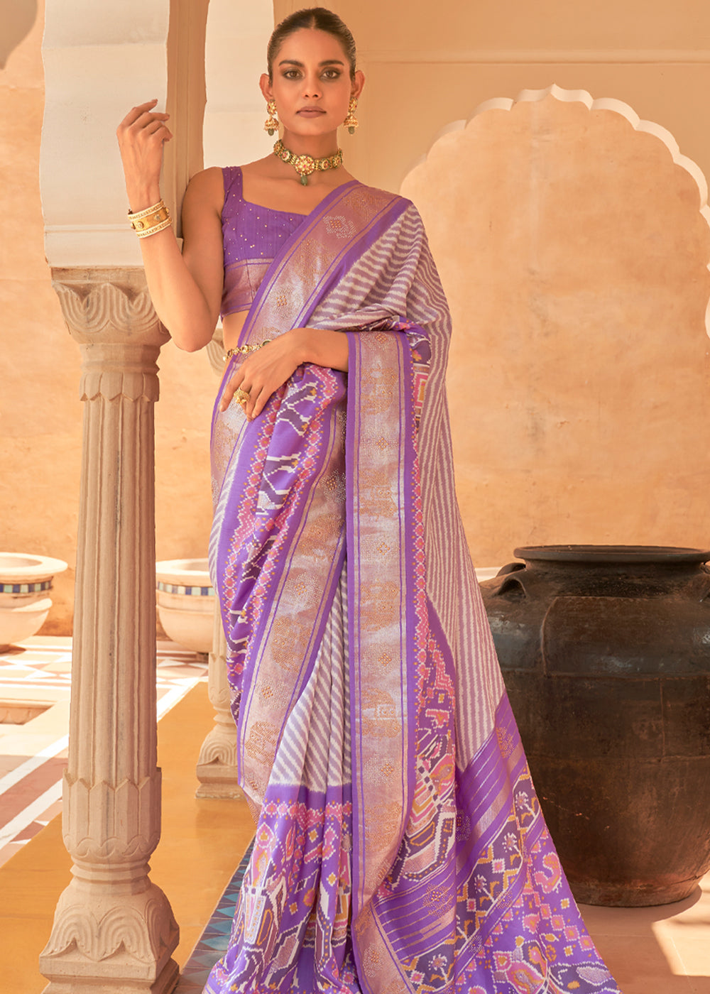 Strikemaster Purple Patola Silk Saree