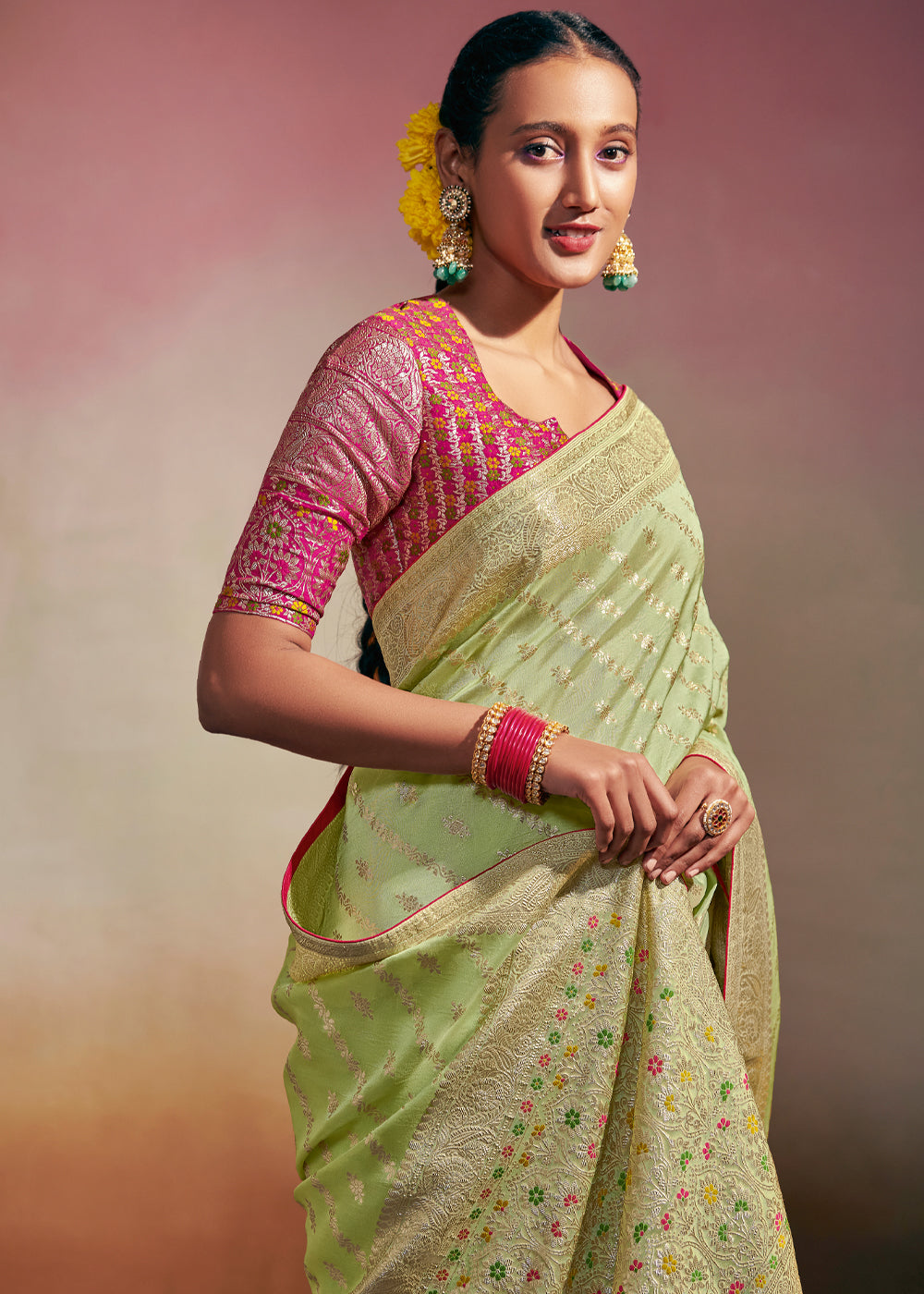 Swamp Green Woven Banarasi Soft Silk Saree