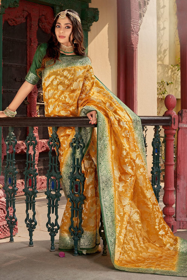 Brandy Punch Yellow and Green Organza Saree