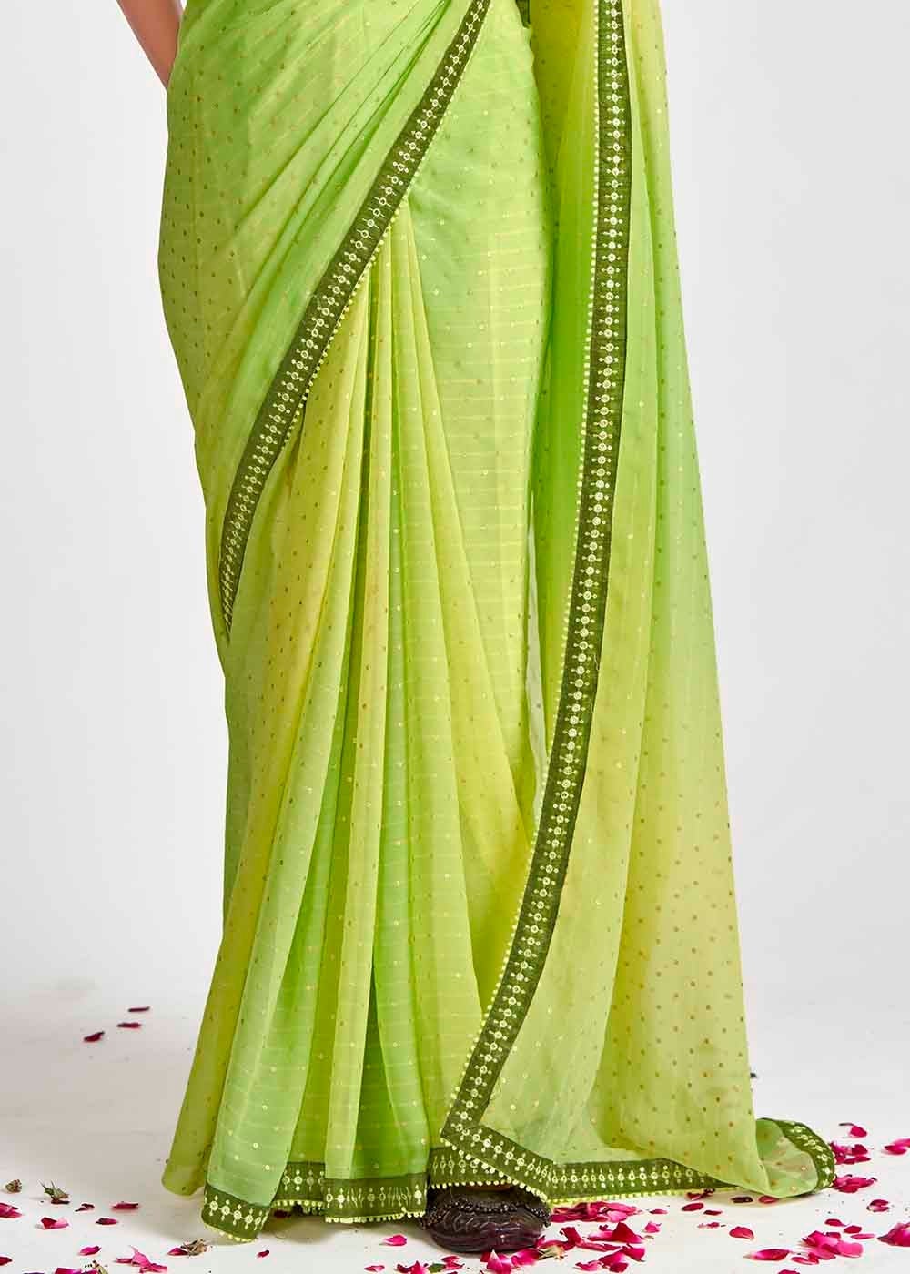 Celery Green Printed Georgette Saree