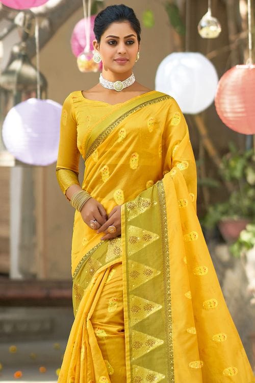 Fuel Yellow Organza Saree