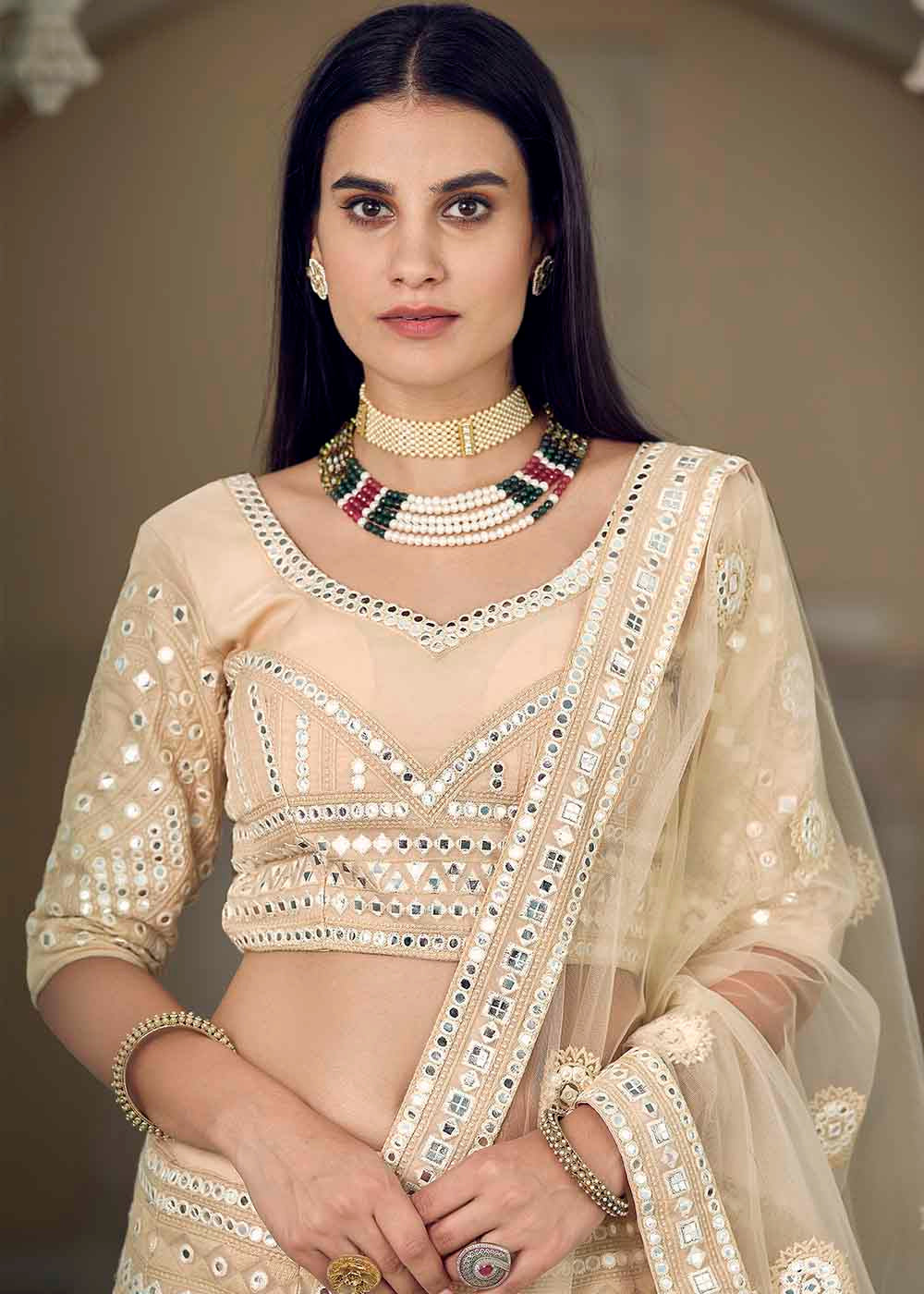 Akaroa Cream Designer Organza Lehenga Choli