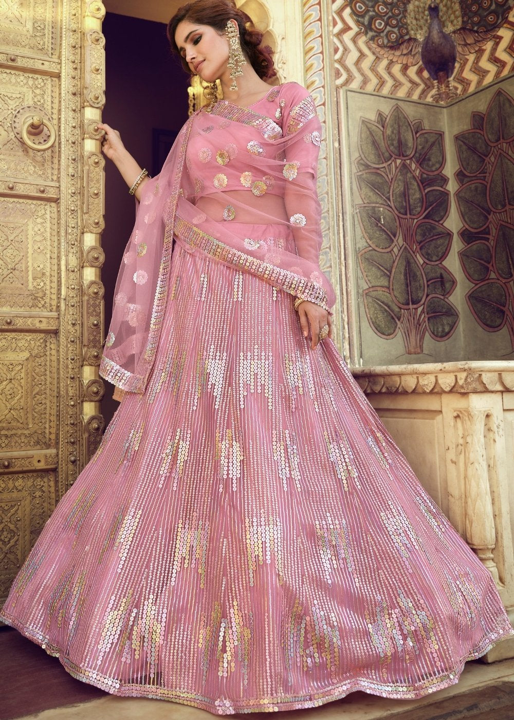 Sundown Pink Soft Net Designer Lehenga Choli