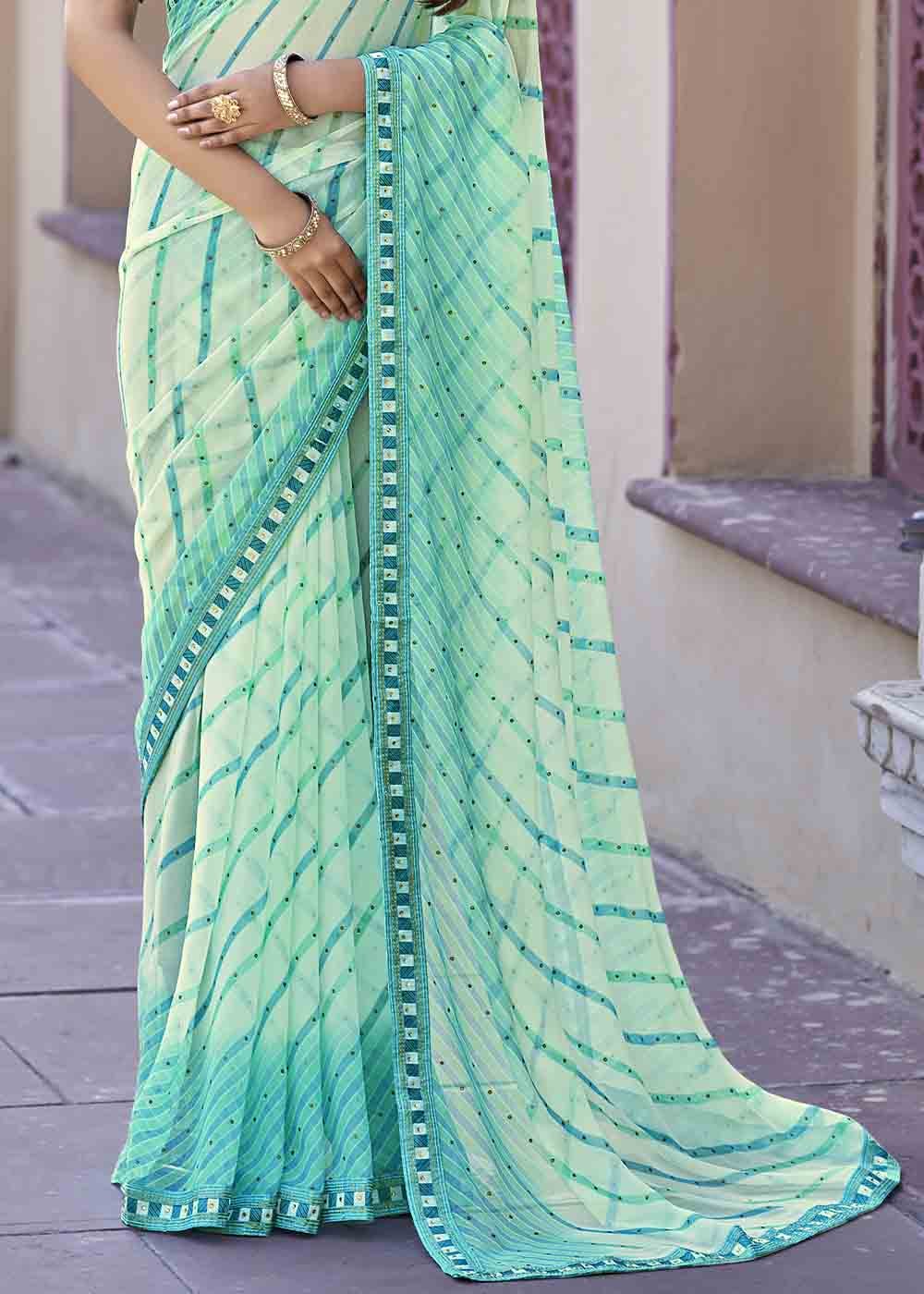 Tradewind Blue Printed Georgette Saree