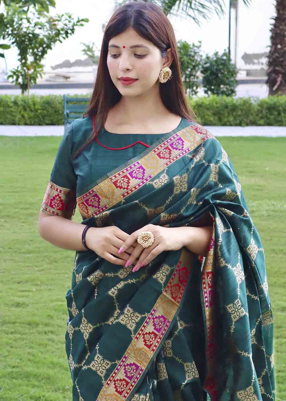 Astronaut Green Zari Woven Tussar Silk Saree