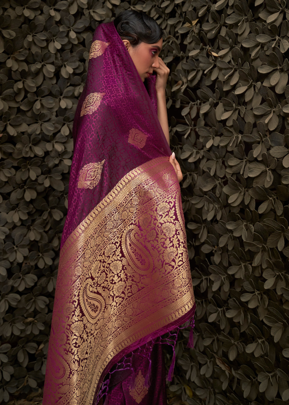 Camelot Purple Banarasi Woven Satin Silk Saree