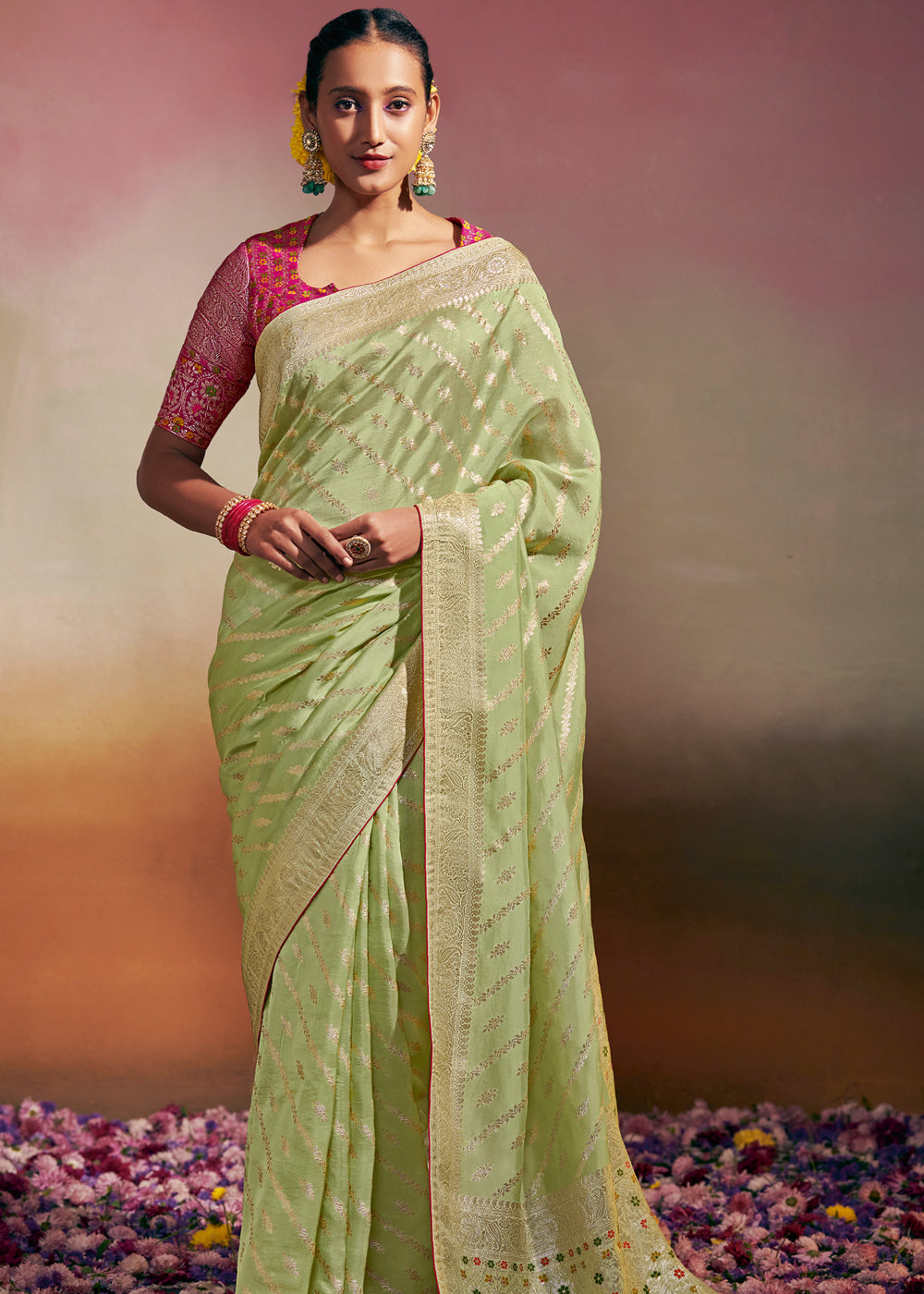 Swamp Green Woven Banarasi Soft Silk Saree