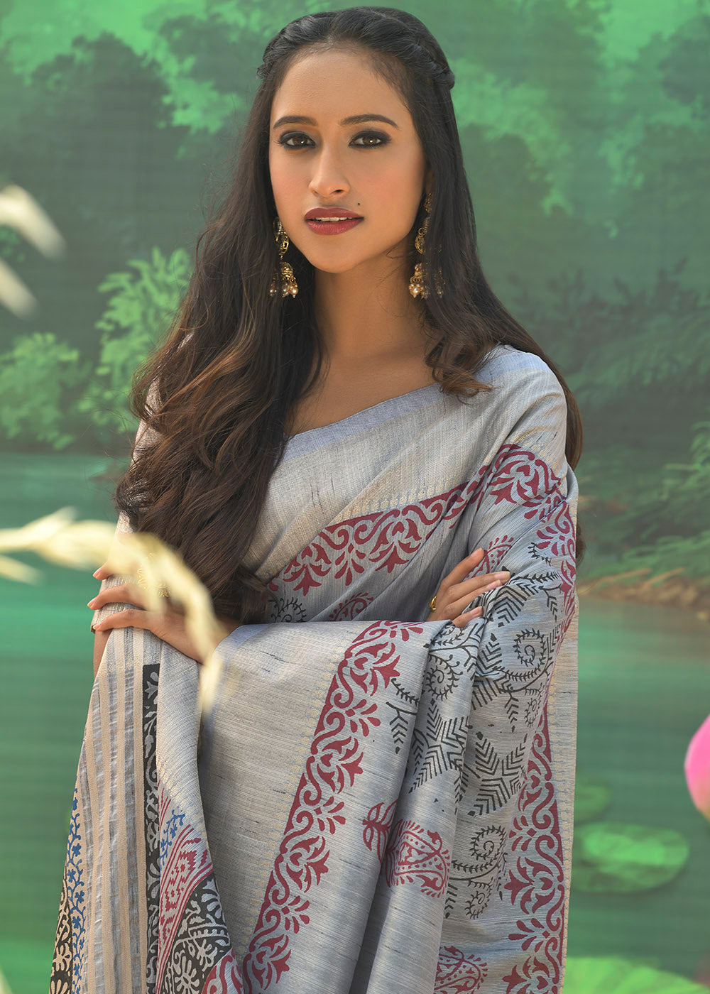 Star Grey Cotton Silk Printed Saree